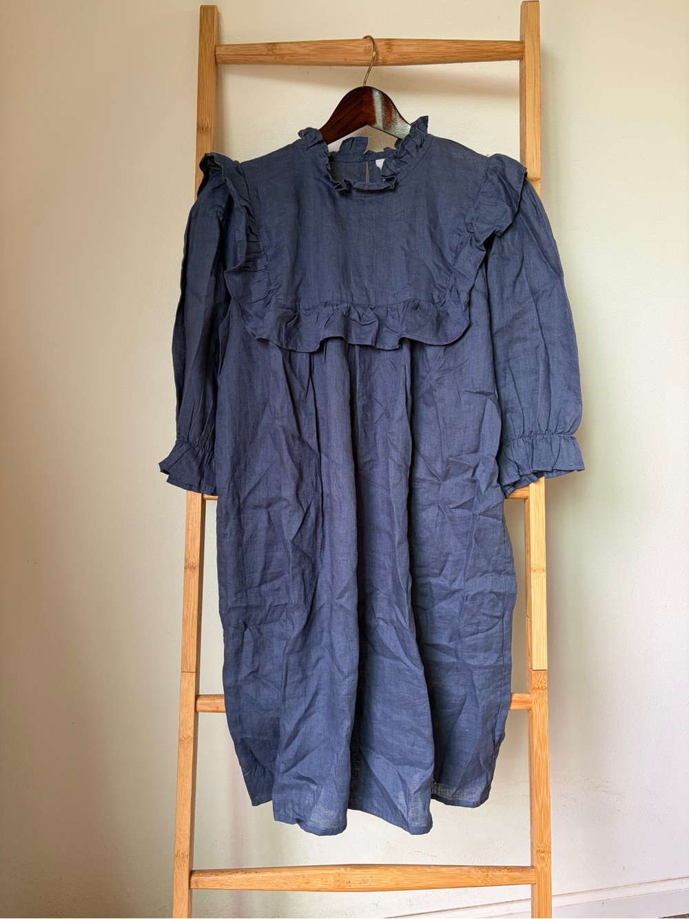 acacia swimwear Navy Blue 100% Linen Lahaina Dress